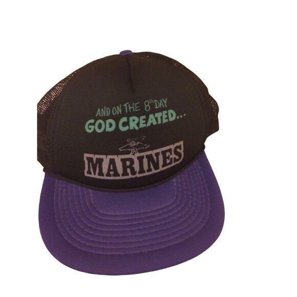On the 8th Day God Created Marines Vintage Trucker Hat Snap back - Picture 1 of 4